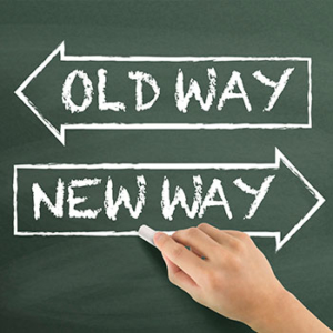 two arrows: "old way" versus "new way"