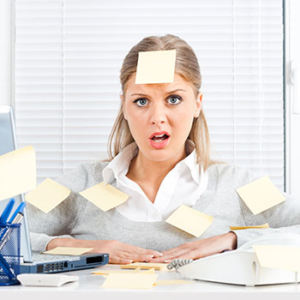 woman making a funny face with sticky notes all over her body