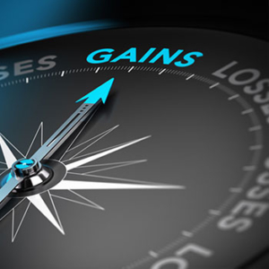 compass pointing to "gains"