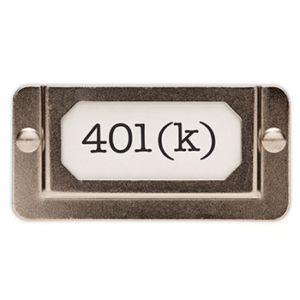 metal file cabinet organizer label with the label reading "401(k)"